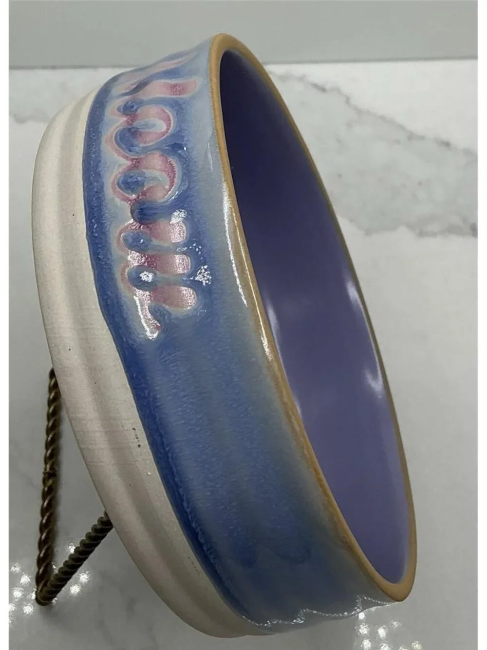 Spectrum Designz Cat Dish Ceramic Pet Bowl Purple Meow Paw Benton Cat 4.9” New